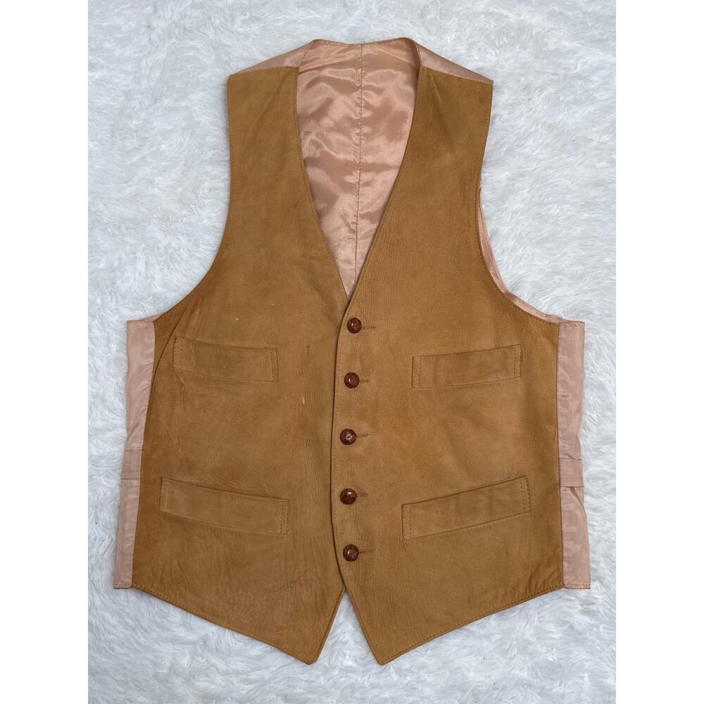 Vintage 1970s Camel Suede Leather Vest Western Boho Small - Picture 2 of 14